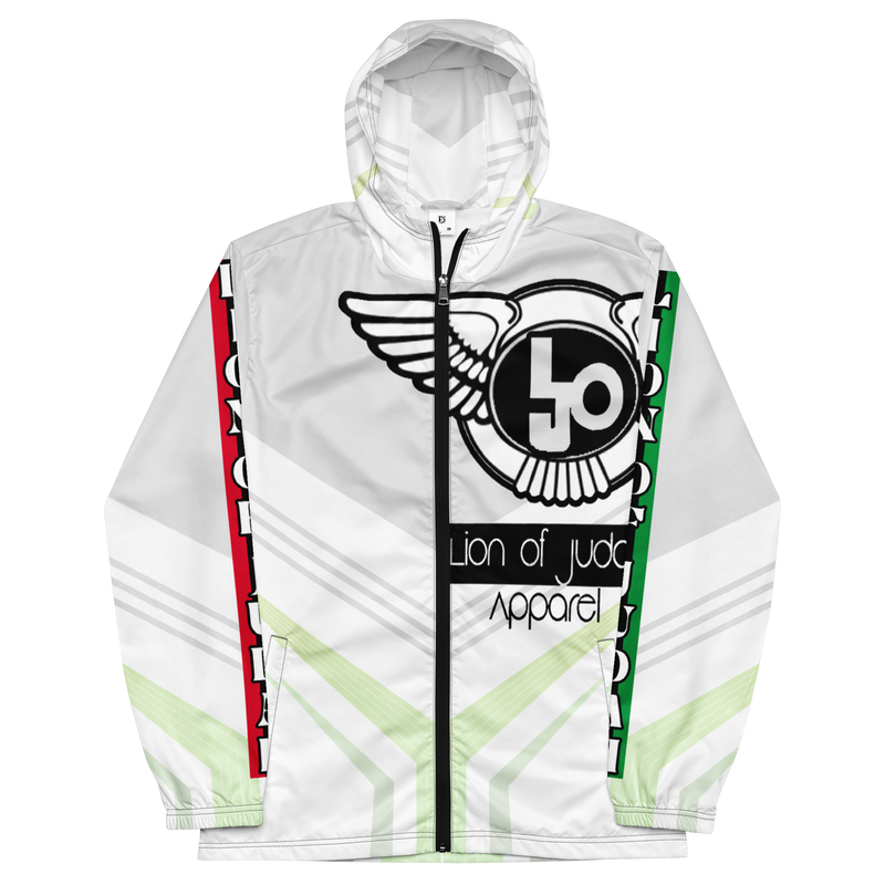 Lion Of Judah Black Logo White Yellow V Shaped Graphic Design V.6 Men’s windbreaker
