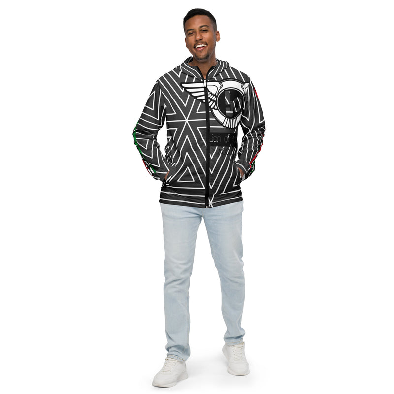 Lion Of Judah Black Logo Black with White stripe shape Pattern Design Men's Windbreaker