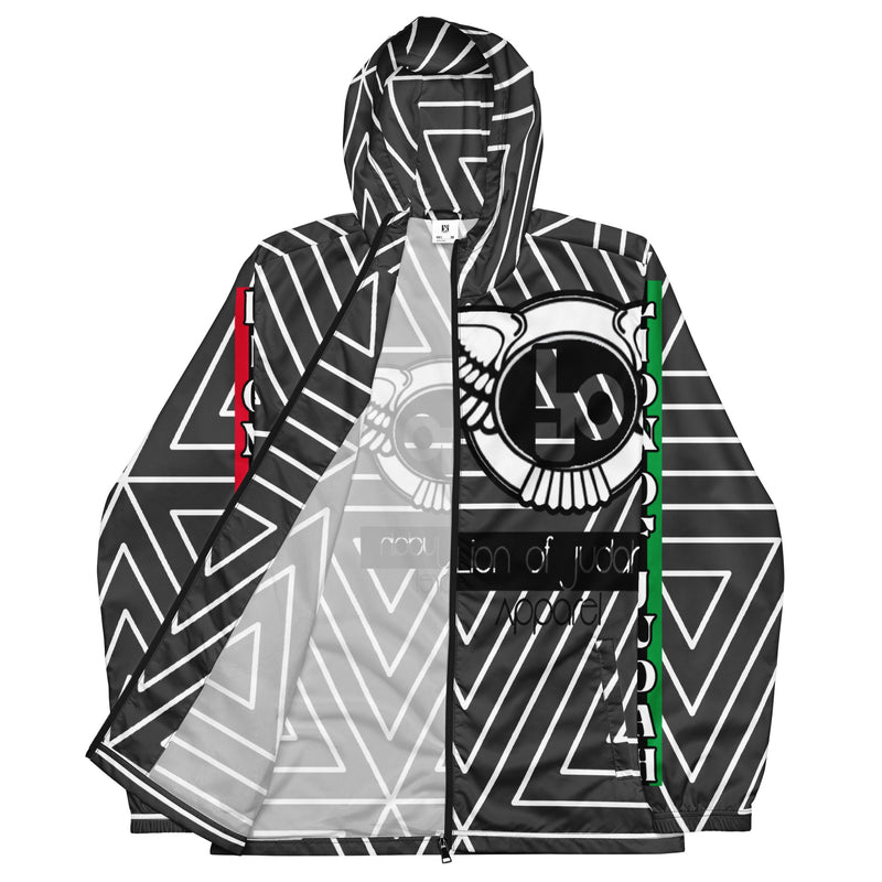 Lion Of Judah Black Logo Black with White stripe shape Pattern Design Men's Windbreaker