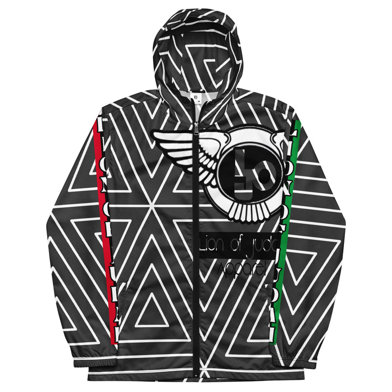 Lion Of Judah Black Logo Black with White stripe shape Pattern Design Men's Windbreaker