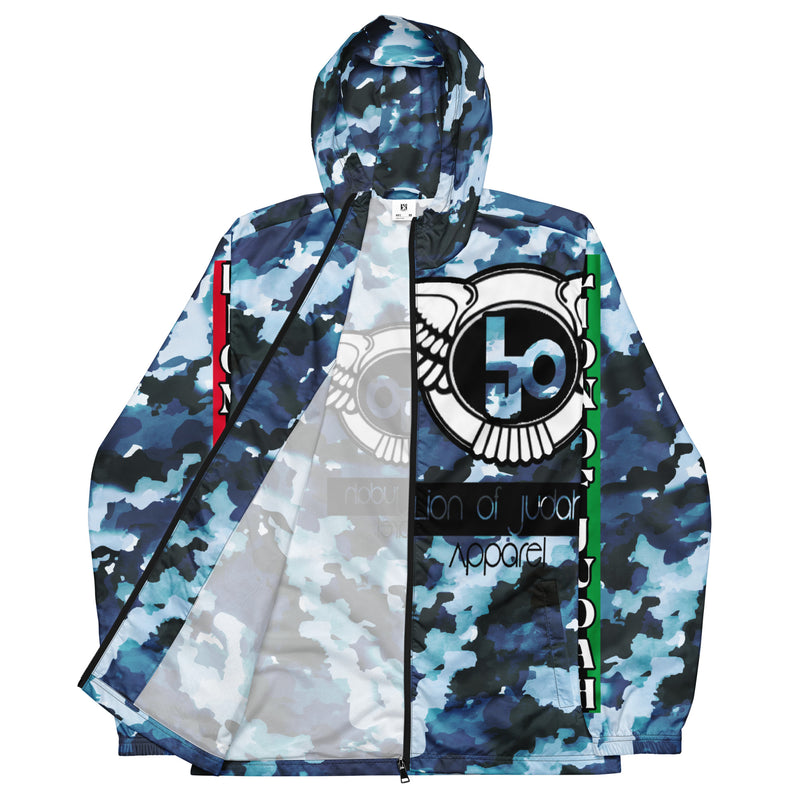 Lion Of Judah Black Logo Graphic Design Camo V.2 Men's Windbreaker