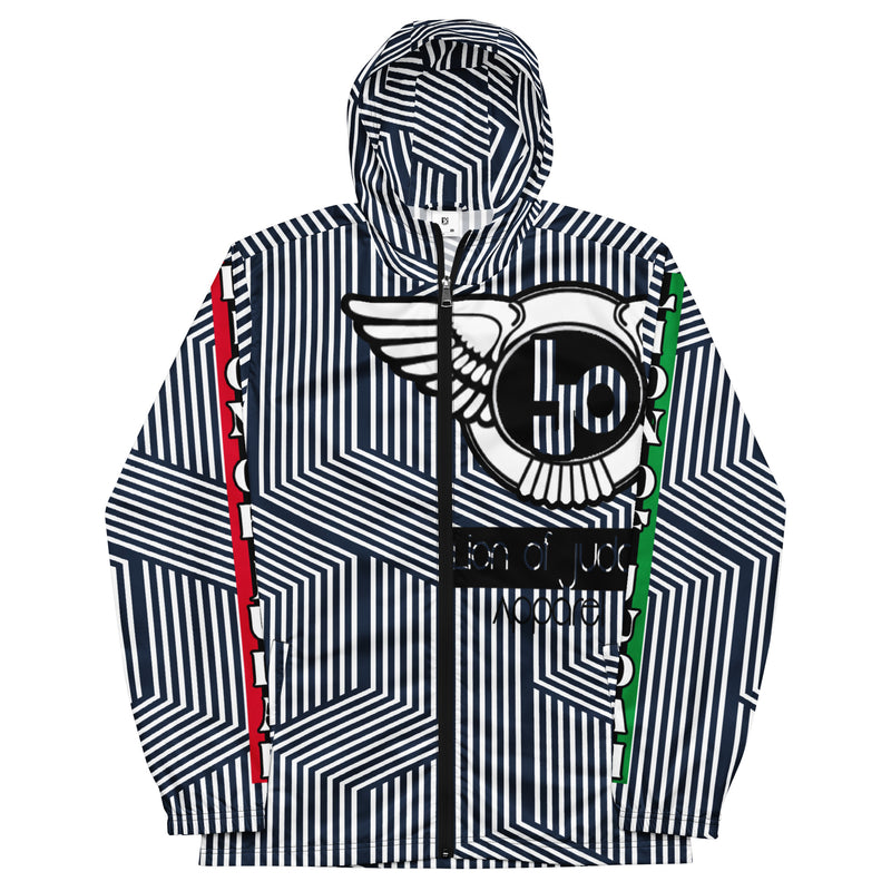 Lion Of Judah Black Logo Blue with White stripe Graphic Design Men's Windbreaker