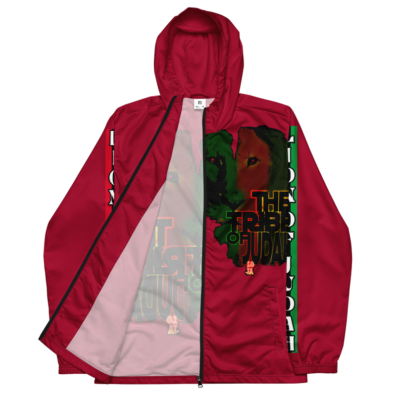 Tribe Of Judah Lion Graphic Design Men's Red Windbreaker