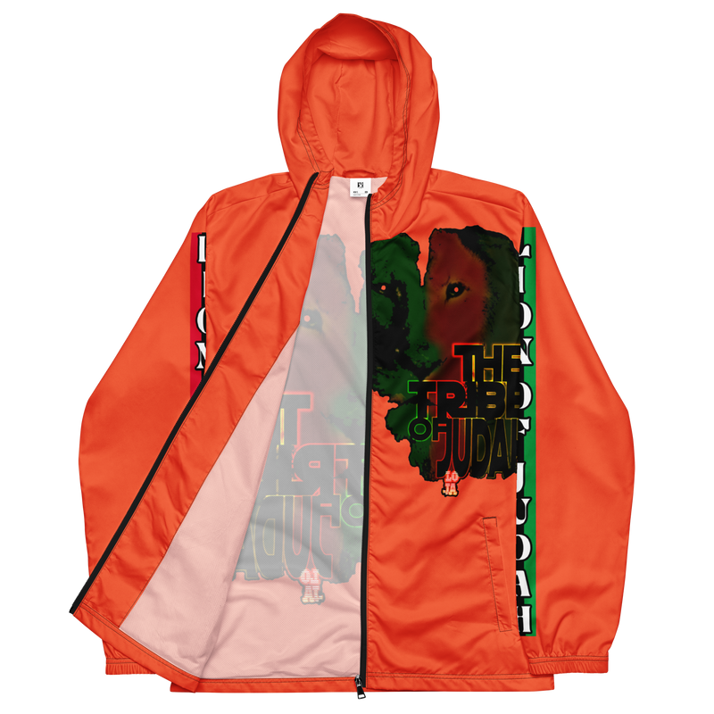Tribe Of Judah Lion Graphic Design Men's Orange Windbreaker