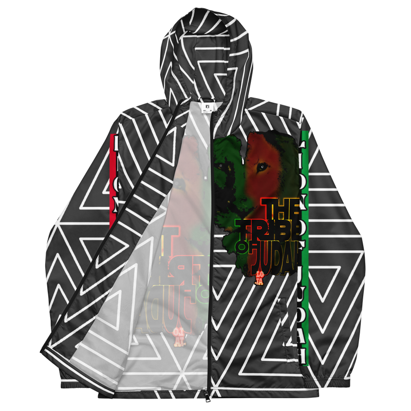 Tribe Of Judah Lion Black & White Abstract shape stripe Graphic Design Men’s windbreaker