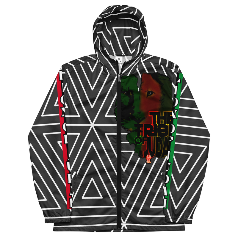Tribe Of Judah Lion Black & White Abstract shape stripe Graphic Design Men’s windbreaker