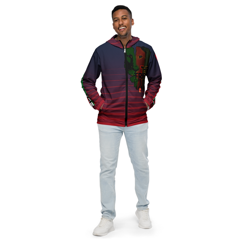 Tribe Of Judah Lion Blue Fade into Red Stripe Graphic Design Men’s windbreaker