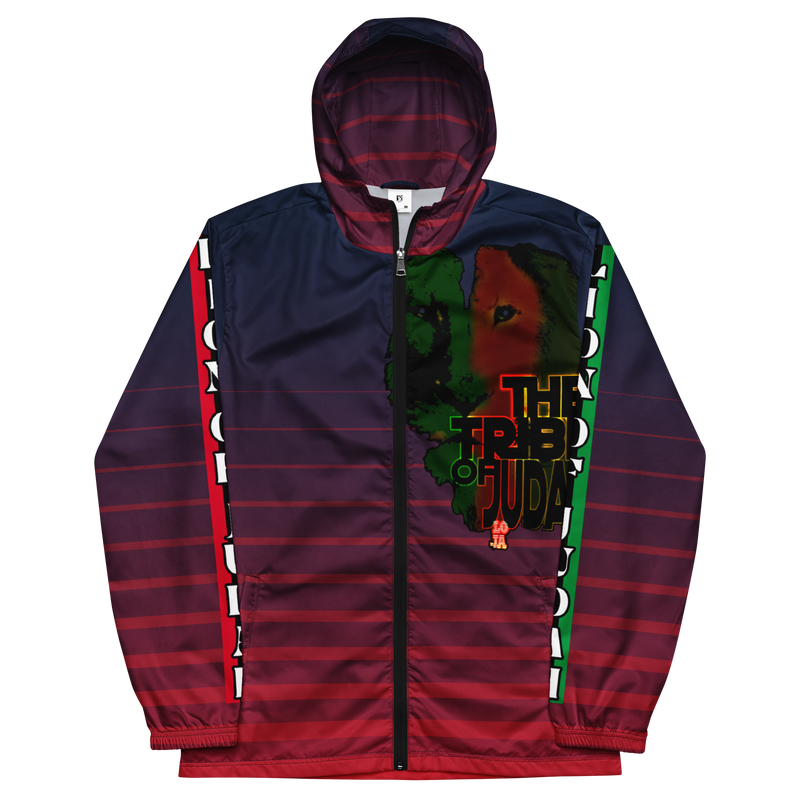 Tribe Of Judah Lion Blue Fade into Red Stripe Graphic Design Men’s windbreaker