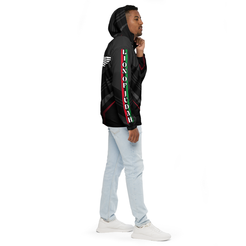 Lion Of Judah Black Logo Black V Shaped Graphic Design V.4 Men’s windbreaker