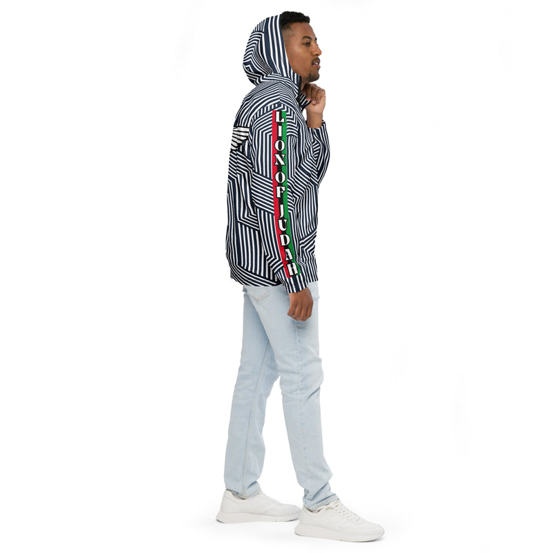 Lion Of Judah Black Logo Blue with White stripe Graphic Design Men's Windbreaker
