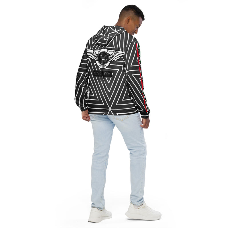 Lion Of Judah Black Logo Black with White stripe shape Pattern Design Men's Windbreaker