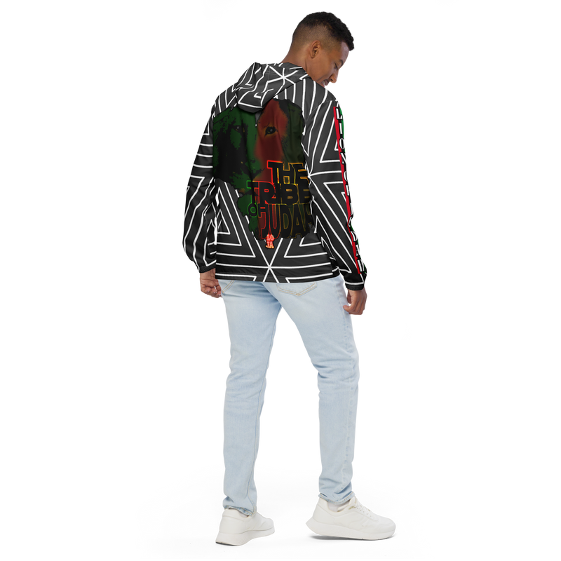 Tribe Of Judah Lion Black & White Abstract shape stripe Graphic Design Men’s windbreaker