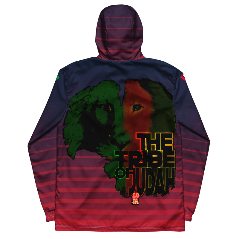 Tribe Of Judah Lion Blue Fade into Red Stripe Graphic Design Men’s windbreaker