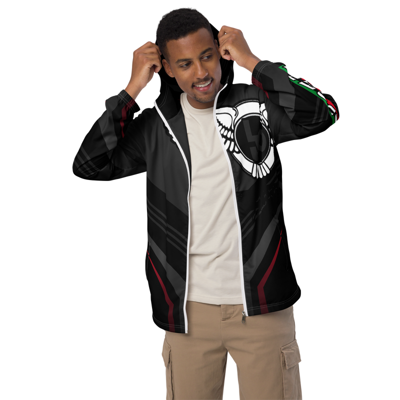 Lion Of Judah Black Logo Black V Shaped Graphic Design V.4 Men’s windbreaker