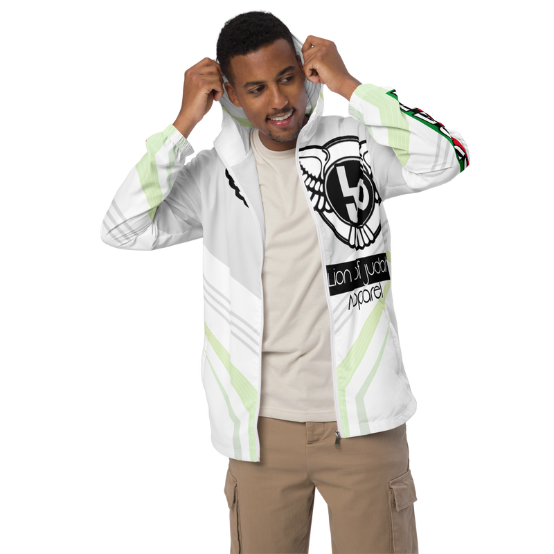 Lion Of Judah Black Logo White Yellow V Shaped Graphic Design V.6 Men’s windbreaker
