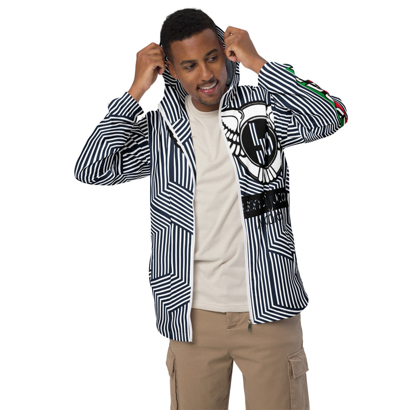 Lion Of Judah Black Logo Blue with White stripe Graphic Design Men's Windbreaker