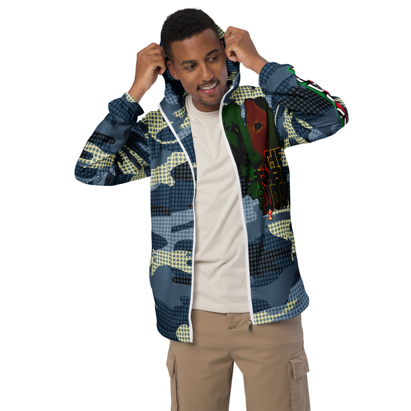 Tribe Of Judah Lion light Blue & Dark Blue & White Camo with Dots Graphic Design V.3 Men’s windbreaker