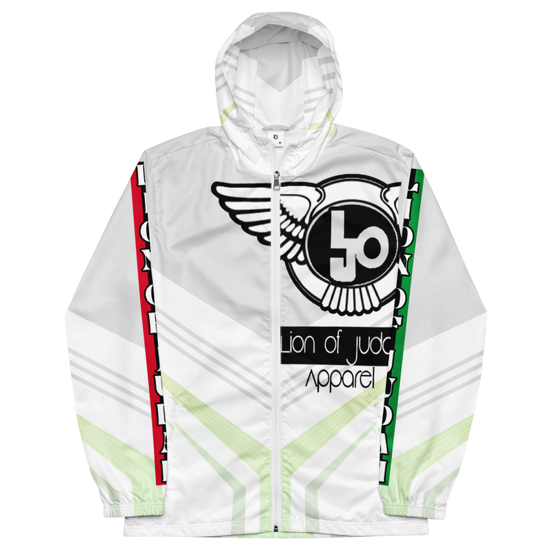 Lion Of Judah Black Logo White Yellow V Shaped Graphic Design V.6 Men’s windbreaker