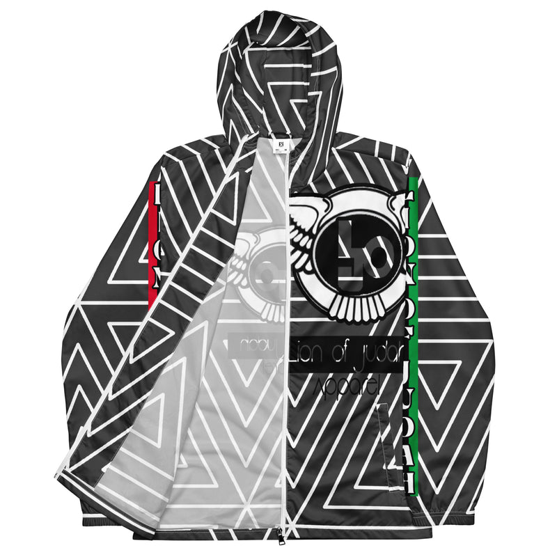 Lion Of Judah Black Logo Black with White stripe shape Pattern Design Men's Windbreaker