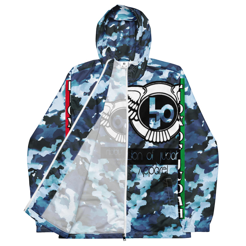 Lion Of Judah Black Logo Graphic Design Camo V.2 Men's Windbreaker