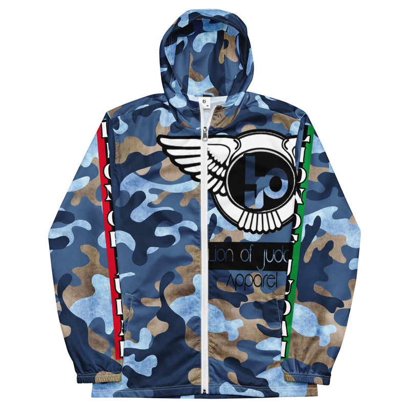 Lion Of Judah Black Logo Graphic Design Camo V.3 Men's Windbreaker