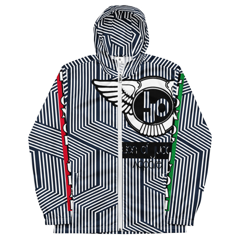 Lion Of Judah Black Logo Blue with White stripe Graphic Design Men's Windbreaker