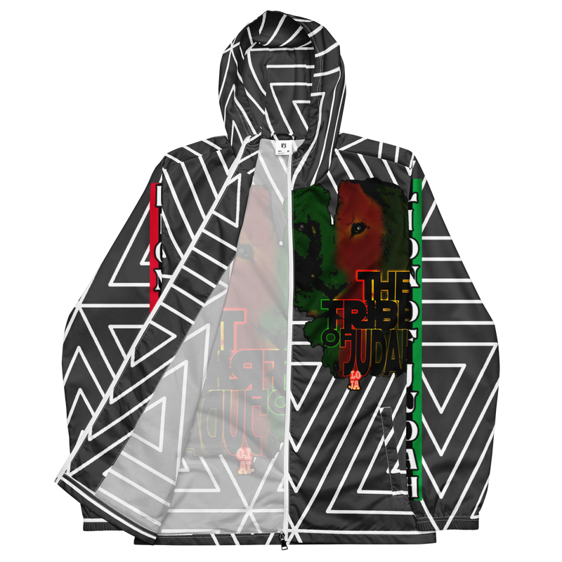 Tribe Of Judah Lion Black & White Abstract shape stripe Graphic Design Men’s windbreaker