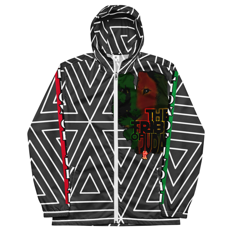 Tribe Of Judah Lion Black & White Abstract shape stripe Graphic Design Men’s windbreaker