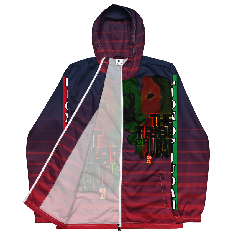 Tribe Of Judah Lion Blue Fade into Red Stripe Graphic Design Men’s windbreaker