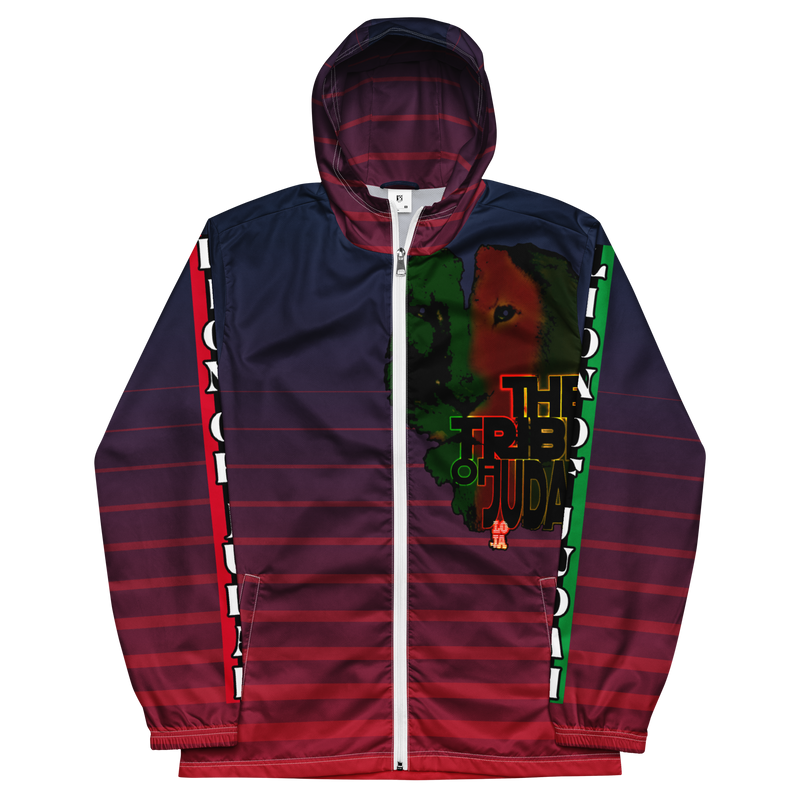 Tribe Of Judah Lion Blue Fade into Red Stripe Graphic Design Men’s windbreaker