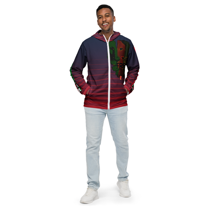 Tribe Of Judah Lion Blue Fade into Red Stripe Graphic Design Men’s windbreaker