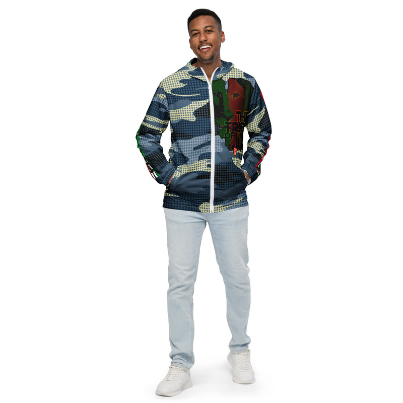 Tribe Of Judah Lion light Blue & Dark Blue & White Camo with Dots Graphic Design V.3 Men’s windbreaker