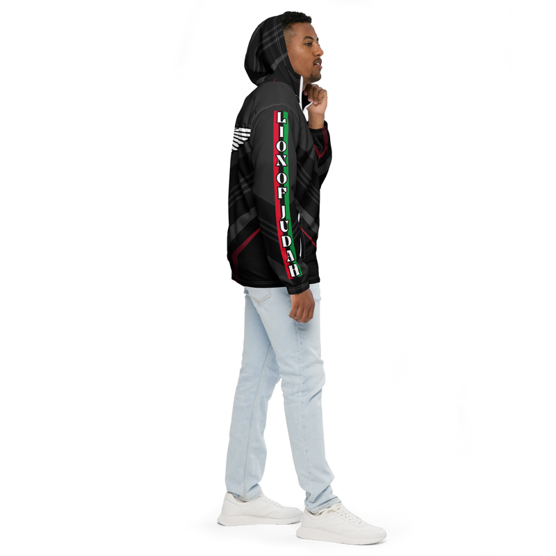 Lion Of Judah Black Logo Black V Shaped Graphic Design V.4 Men’s windbreaker