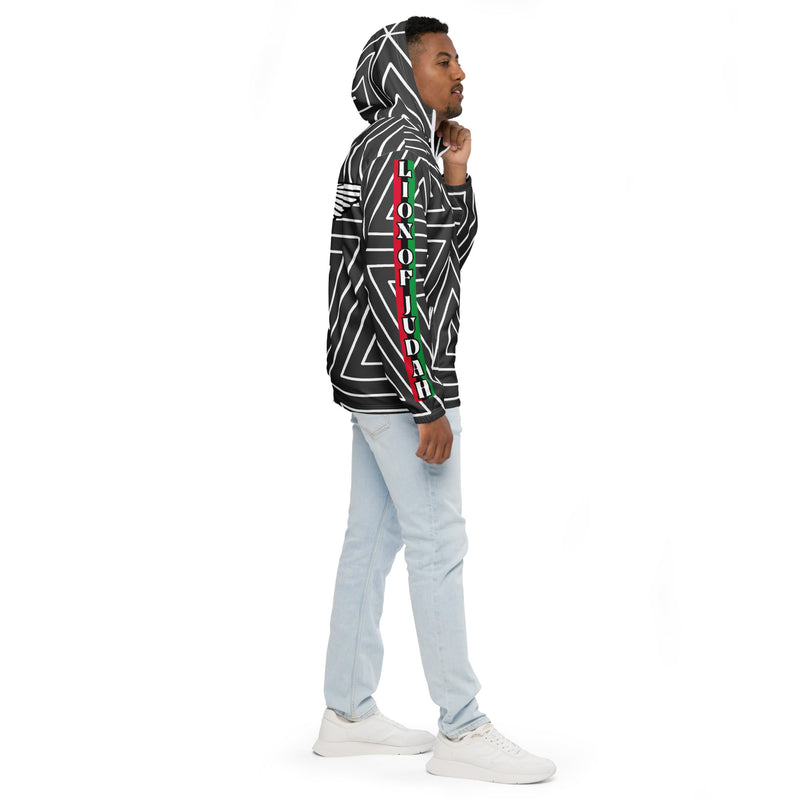 Lion Of Judah Black Logo Black with White stripe shape Pattern Design Men's Windbreaker