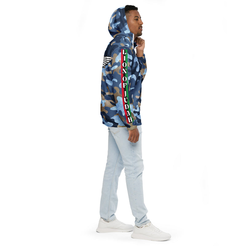 Lion Of Judah Black Logo Graphic Design Camo V.3 Men's Windbreaker
