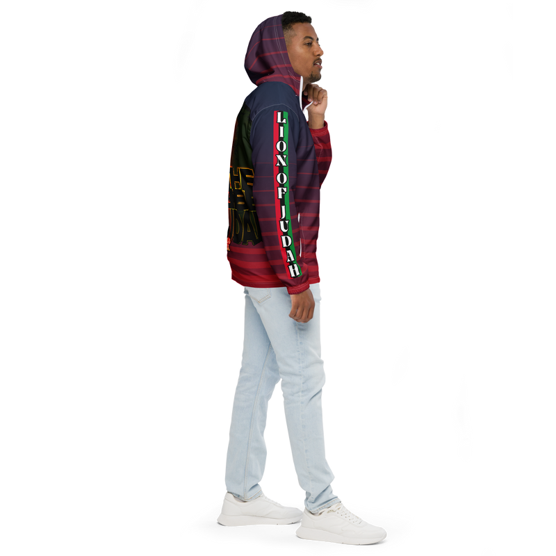 Tribe Of Judah Lion Blue Fade into Red Stripe Graphic Design Men’s windbreaker
