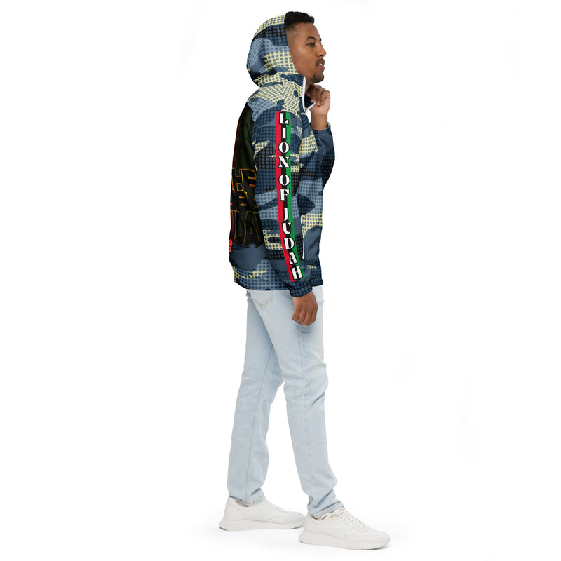 Tribe Of Judah Lion light Blue & Dark Blue & White Camo with Dots Graphic Design V.3 Men’s windbreaker