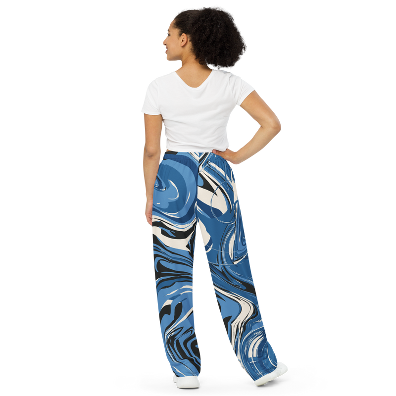 Lion Of Judah Black Logo Blue Liquid Graphic Design Unisex Wide-Leg Pants