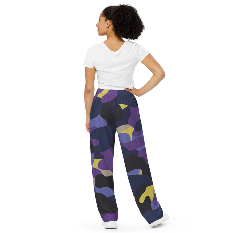 Lion Of Judah Black Purple Camo Graphic Design Unisex Wide-Leg Pants