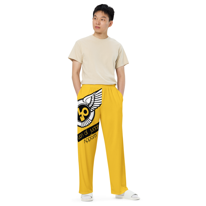 Lion Of Judah Logo Design Yellow unisex wide-leg pants