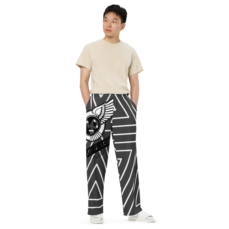 Lion Of Judah Black Logo Black with White stripe shape Pattern Design Unisex Wide-Leg Pants