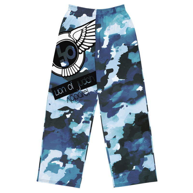 Lion Of Judah Black Logo Graphic Design Camo V.2 Unisex Wide-Leg Pants