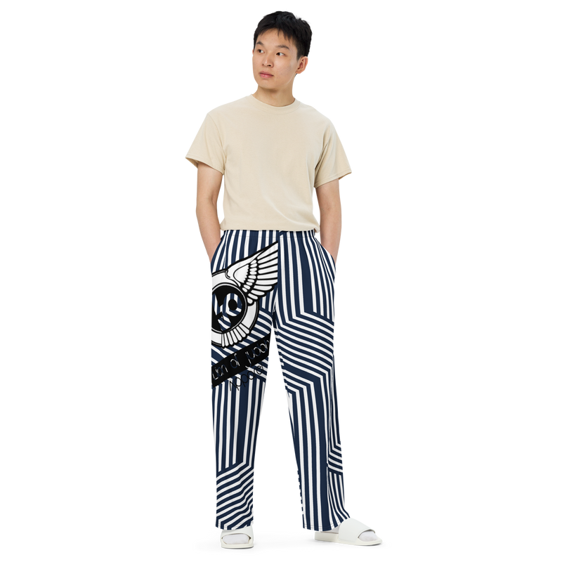 Lion Of Judah Black Logo Blue with White stripe Graphic Design Unisex Wide-Leg Pants