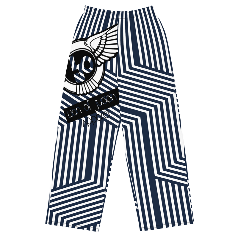 Lion Of Judah Black Logo Blue with White stripe Graphic Design Unisex Wide-Leg Pants