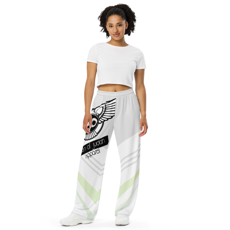 Lion Of Judah Black Logo White Yellow V Shaped Graphic Design V.6 Unisex Wide-Leg Pants