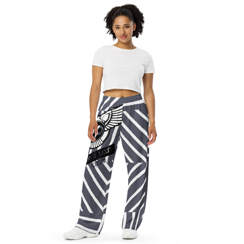 Lion Of Judah Black Logo Grey Stripe Graphic Design Unisex Wide-Leg Pants