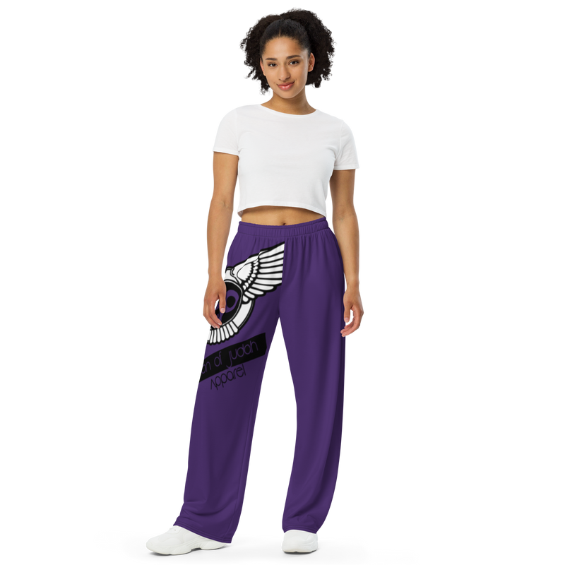 Lion Of Judah Black Logo Purple Graphic Design Unisex Wide-Leg Pants