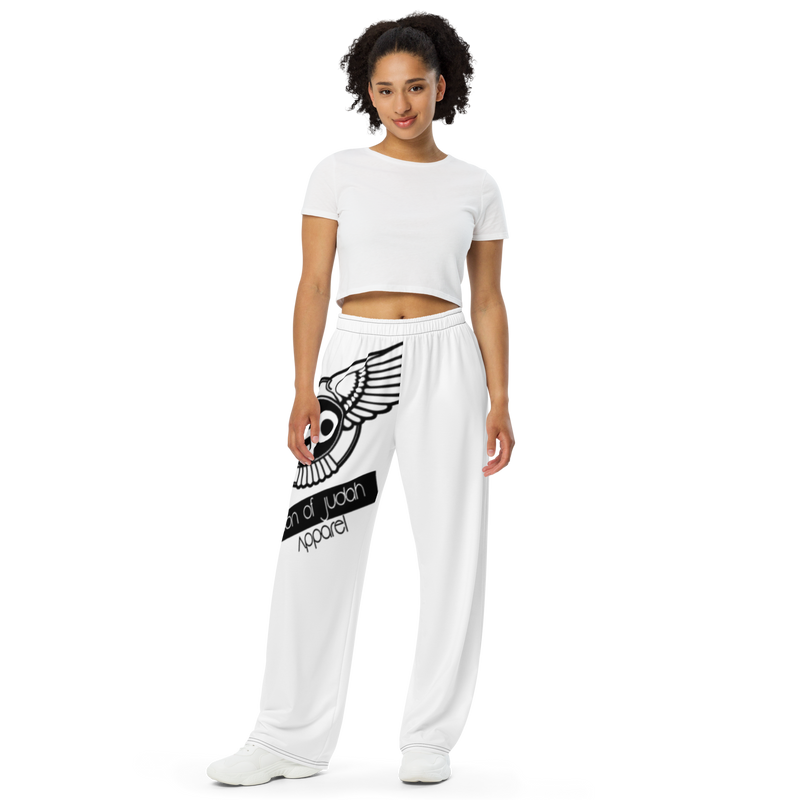 Lion Of Judah Black Logo White Graphic Design Unisex Wide-Leg Pants