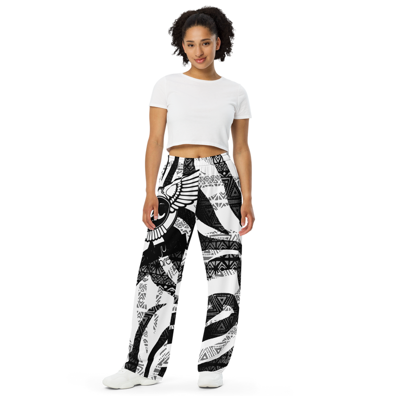 Lion Of Judah Black Logo Zebra Black & White Pattern Graphic Design Unisex Wide-Leg Pants