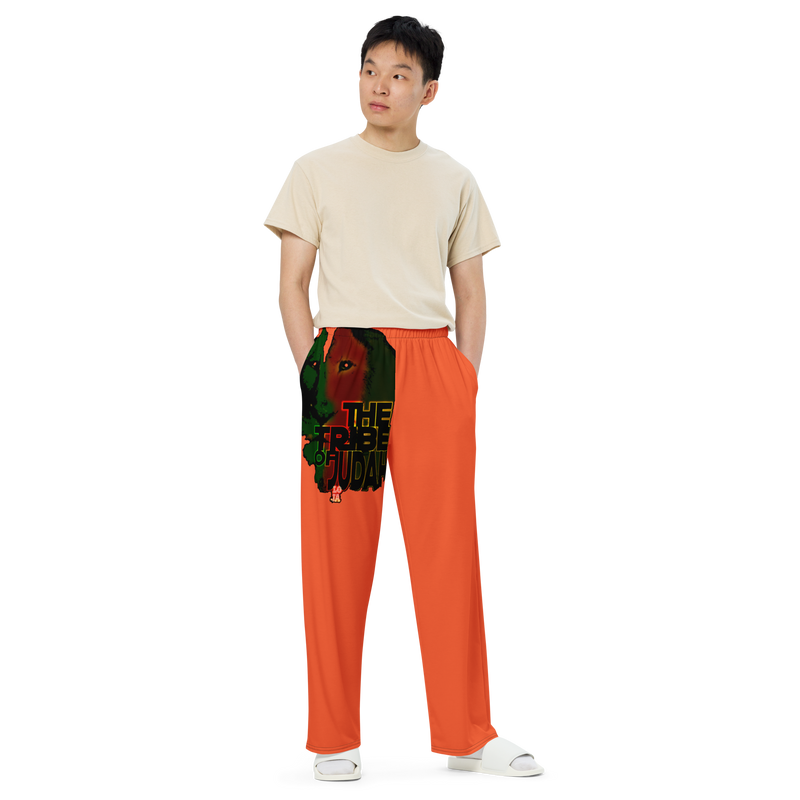 Tribe Of Judah Lion Graphic Design Orange Unisex Wide-Leg Pants